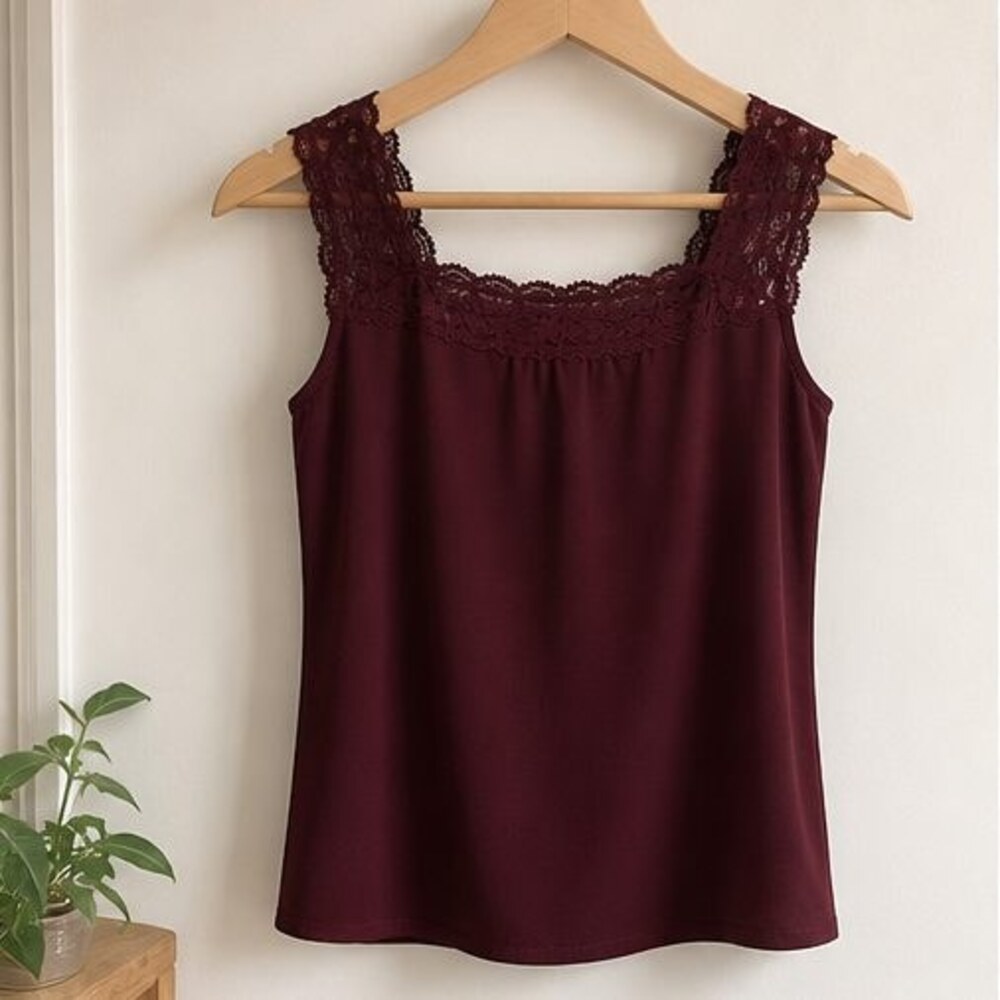 Burgundy Lace Trim Top